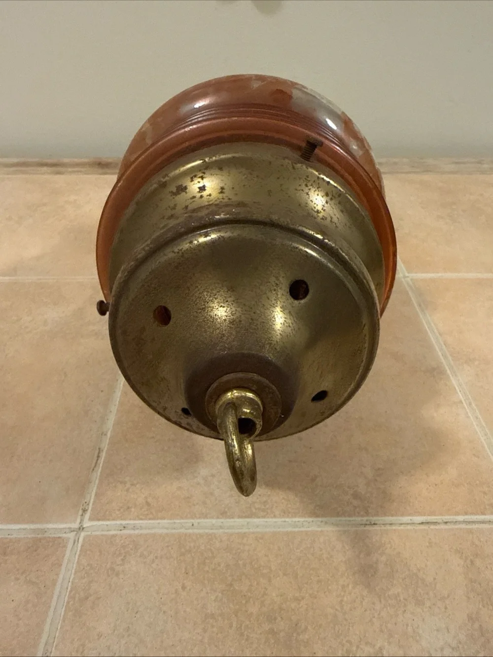 Vintage Brass Nautical Red Glass Electric Hanging Pendant Lamp